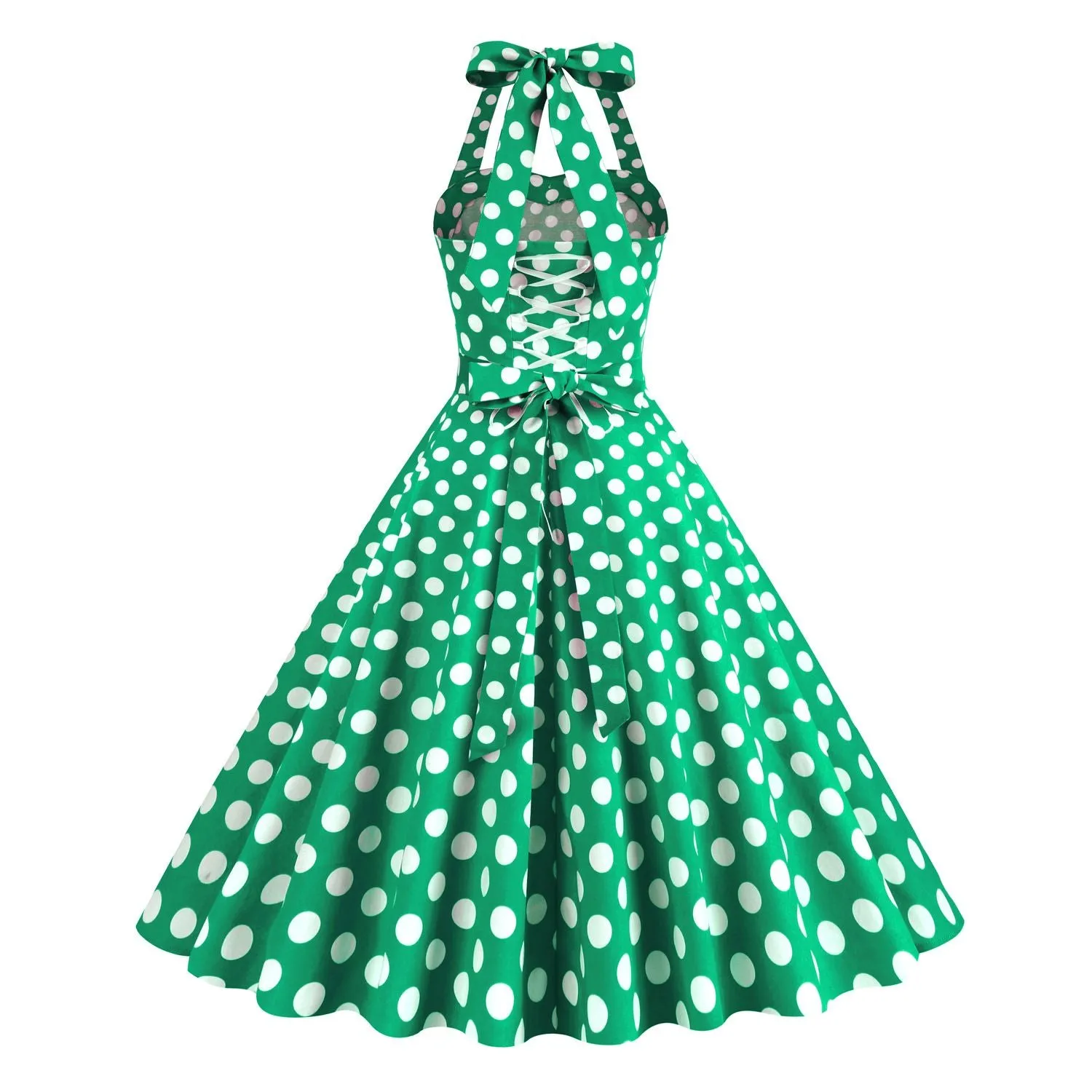 Women Retro Polka Dot Dresses Vintage 1950s Halter Cocktail Prom Rockabilly Dresses