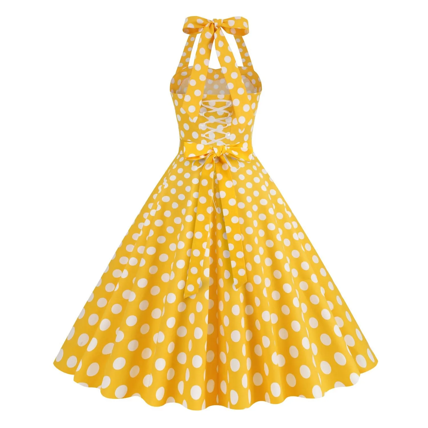 Women Retro Polka Dot Dresses Vintage 1950s Halter Cocktail Prom Rockabilly Dresses