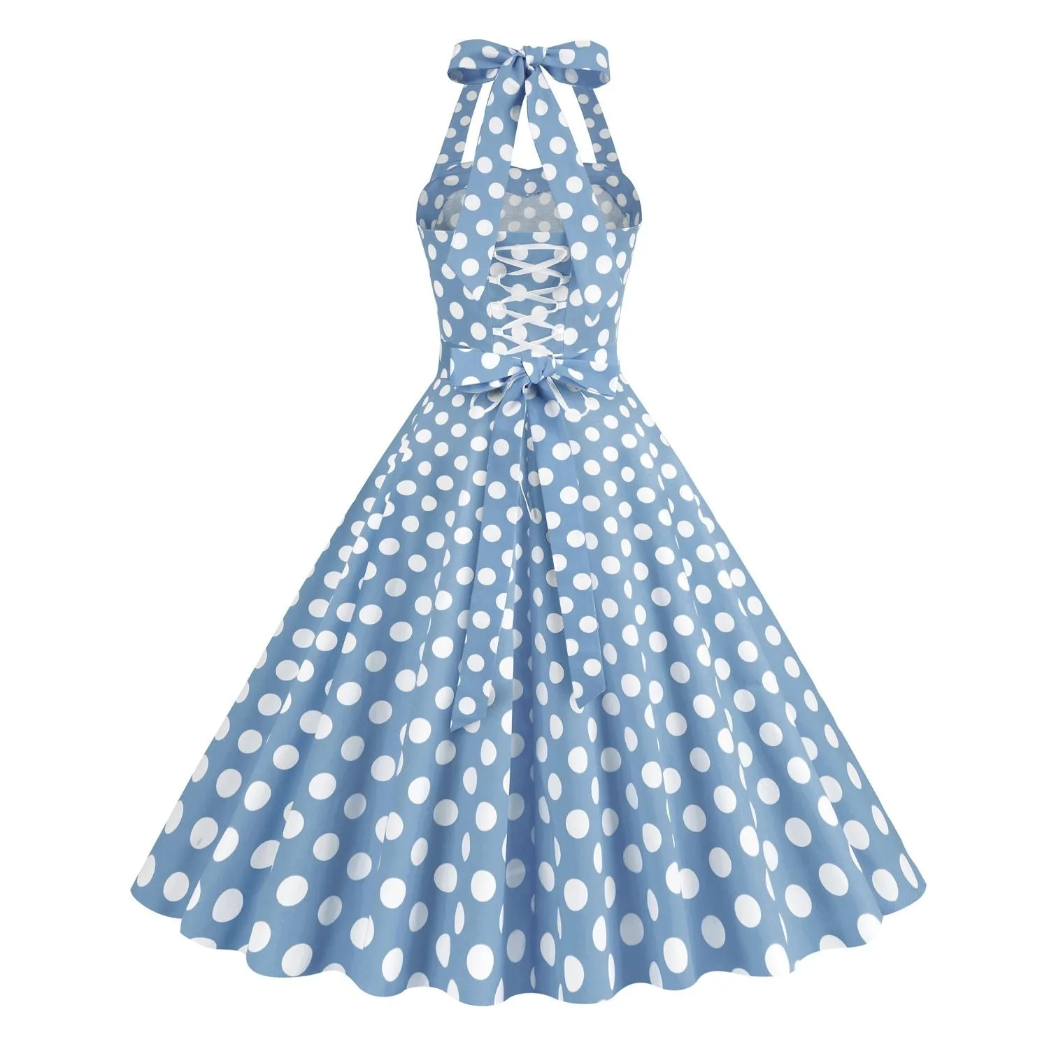 Women Retro Polka Dot Dresses Vintage 1950s Halter Cocktail Prom Rockabilly Dresses