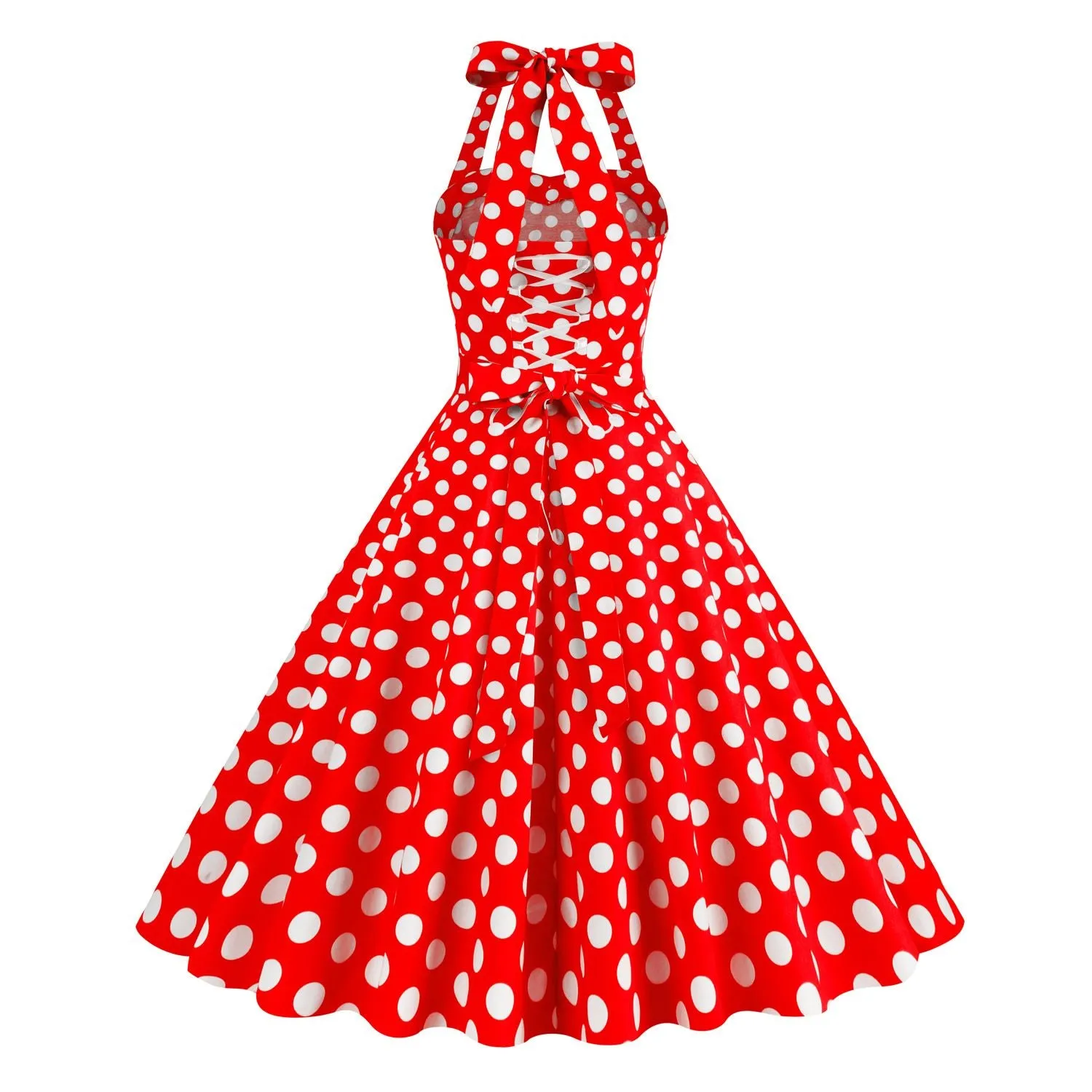 Women Retro Polka Dot Dresses Vintage 1950s Halter Cocktail Prom Rockabilly Dresses