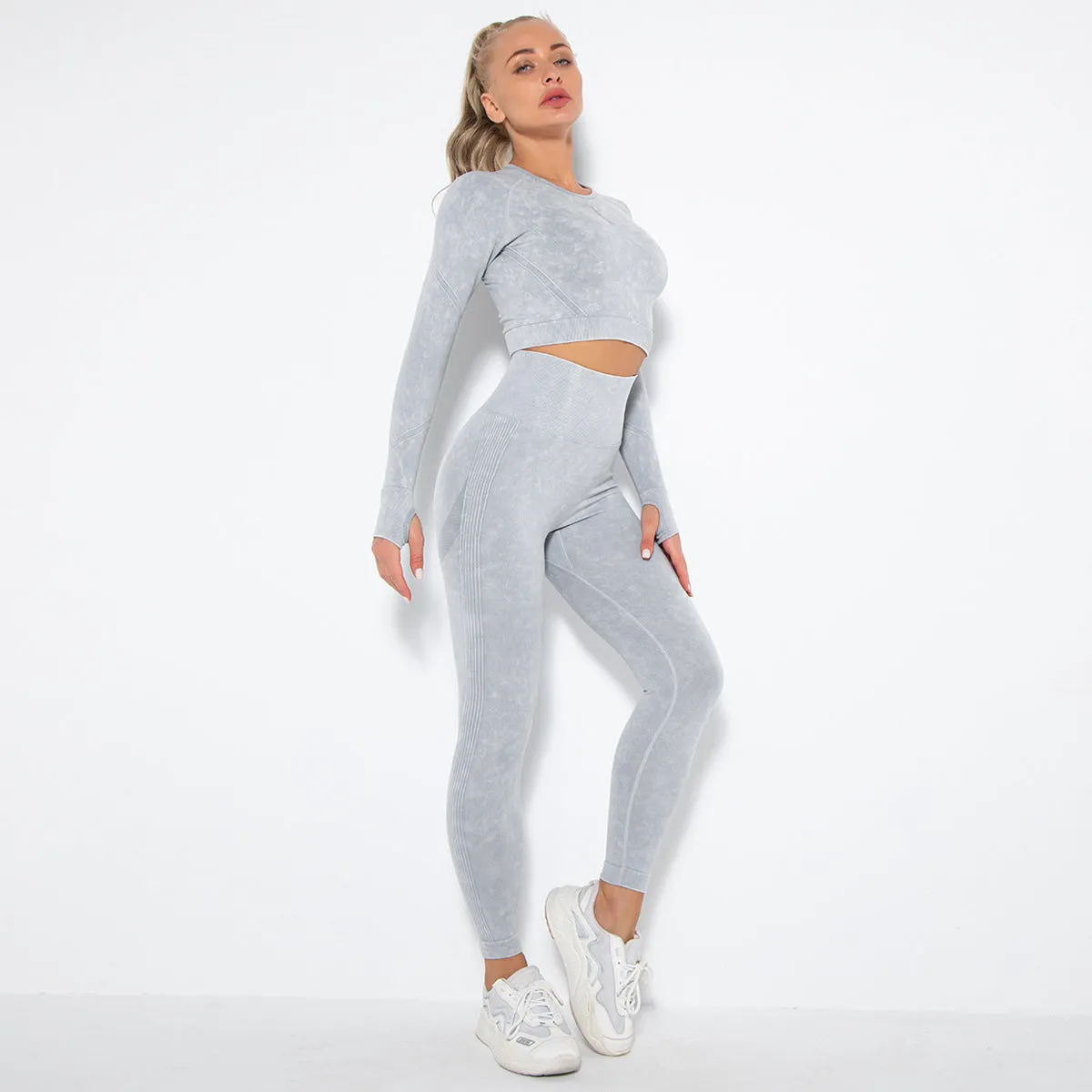 Yoga Suit Women's Sports Running Workout Long Sleeve Suit Hip Yoga Pants