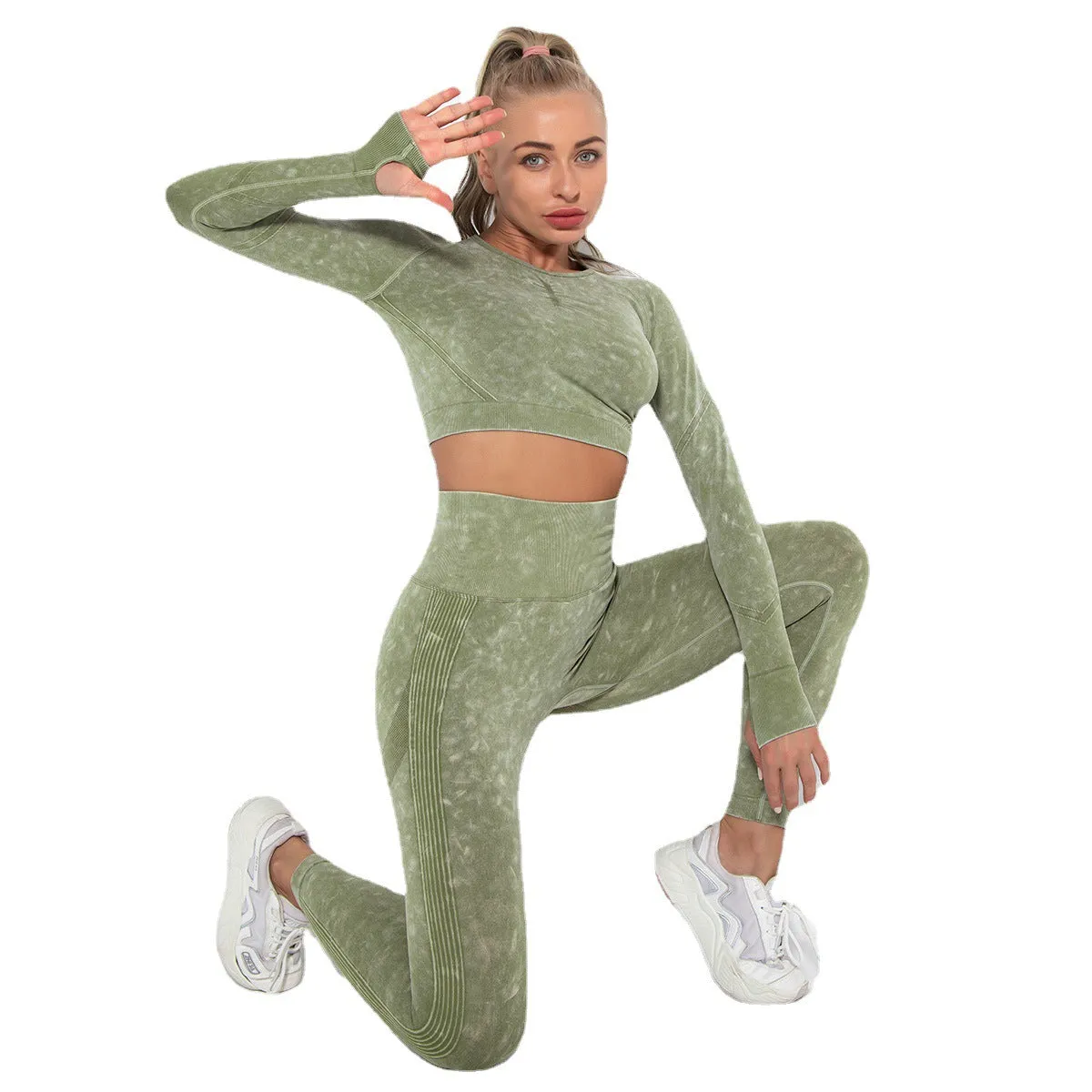 Yoga Suit Women's Sports Running Workout Long Sleeve Suit Hip Yoga Pants