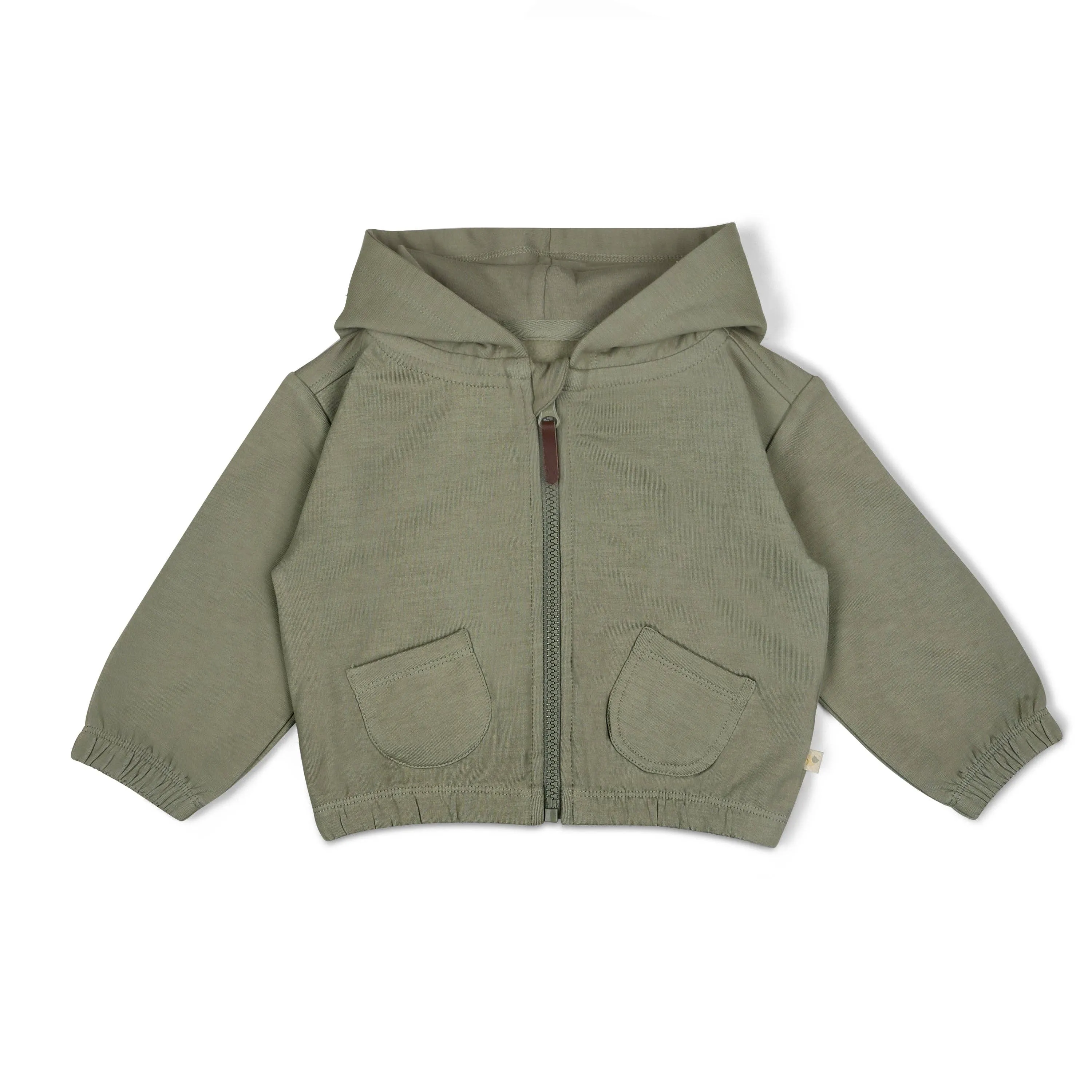 Zip Front Fleece Hooded Jacket - Olive